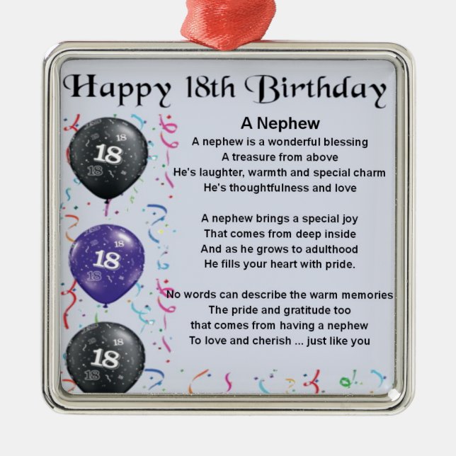 Nephew Poem  -  18th Birthday Metal Ornament (Front)