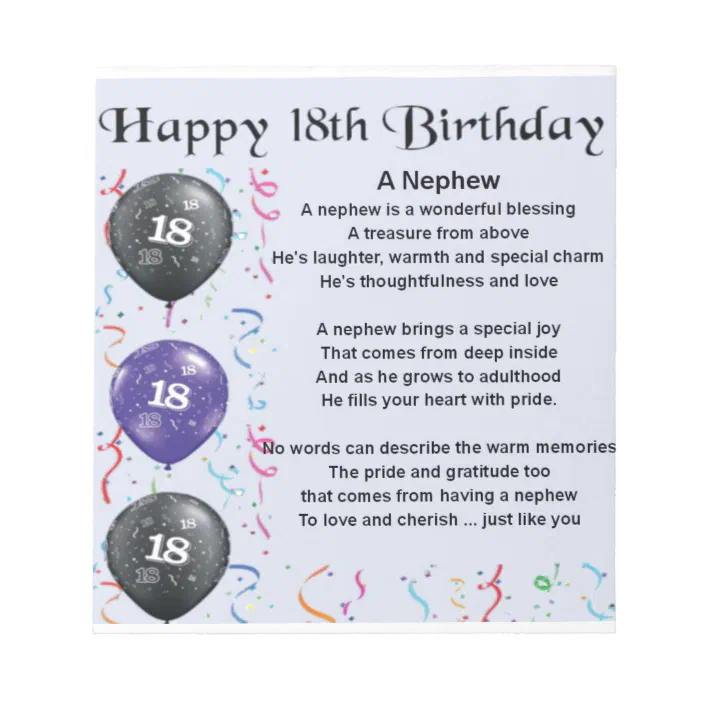 Nephew Poem 18th Birthday Notepad Custom Gift Zazzle Com