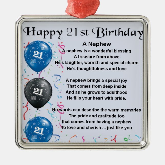 Nephew Poem  -  21st Birthday Metal Ornament (Front)