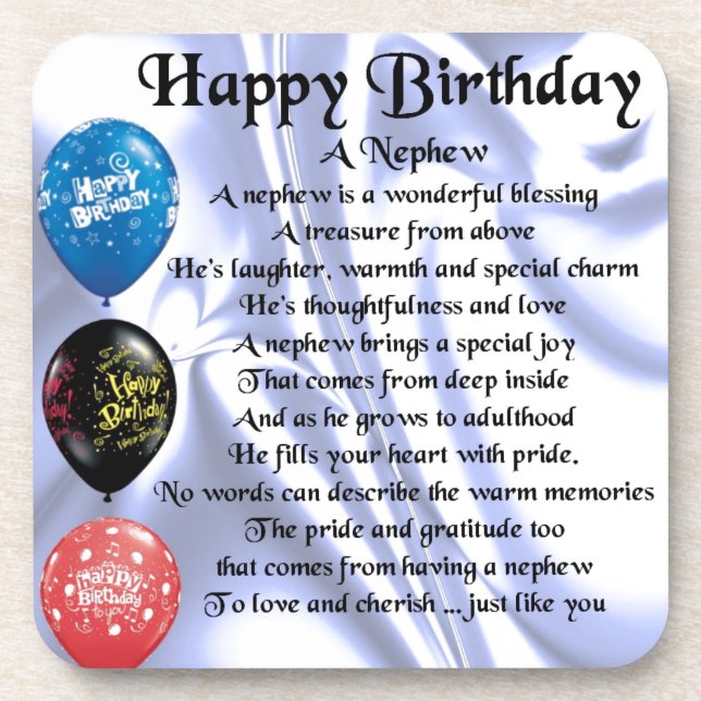 Nephew Poem - Happy Birthday Drink Coaster (Front)