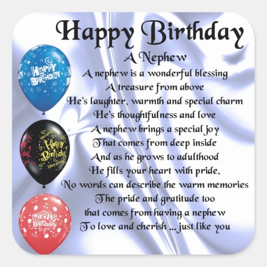Nephew Poem - Happy Birthday Square Sticker | Zazzle.com