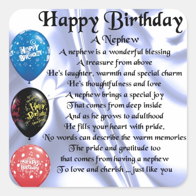 Nephew Poem - Happy Birthday Square Sticker (Front)