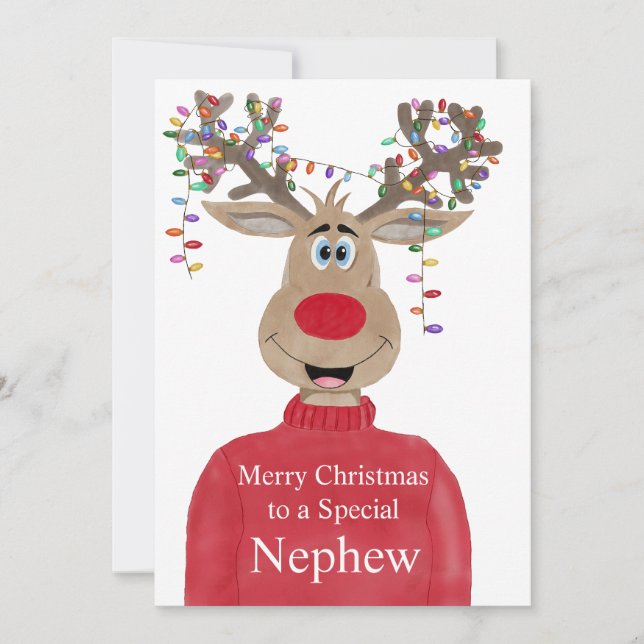 Nephew Reindeer Christmas Customizable Holiday Card (Front)