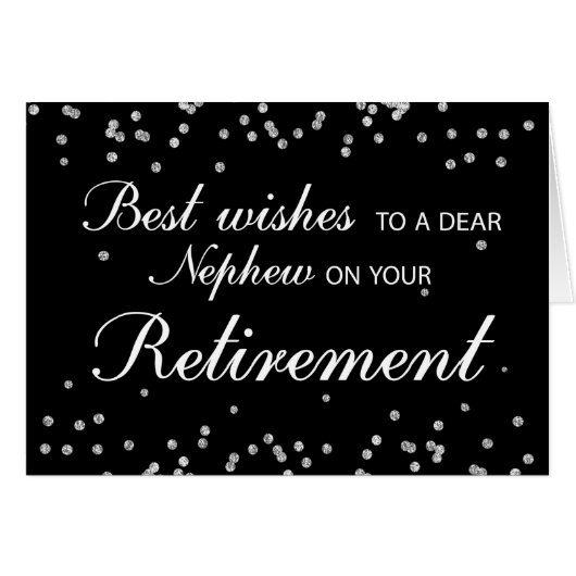 Nephew, Retirement Congratulations Black + Silver Cards (Front Horizontal)