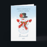 Nephew  Snowman Christmas Holiday Card<br><div class="desc">Joyful Snowman wish you  a Merry Christmas</div>