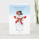 Nephew  Snowman Christmas Holiday Card<br><div class="desc">Joyful Snowman wish you  a Merry Christmas</div>