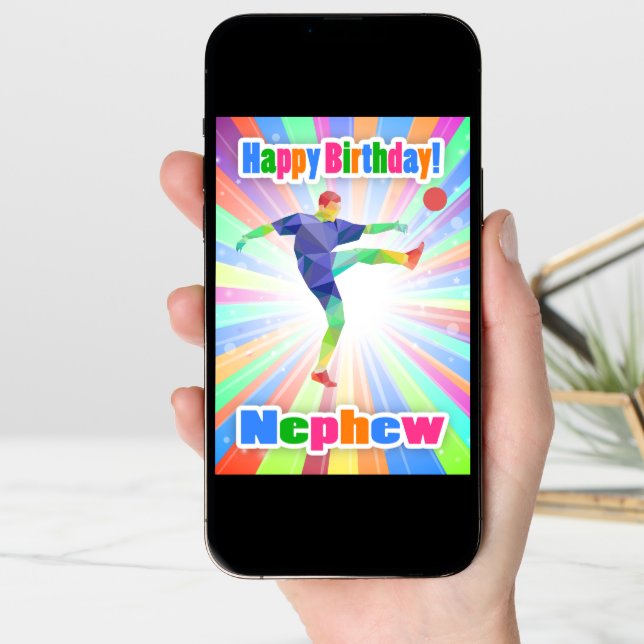 Nephew, Soccer Player Birthday Colorful Abstract Card (Front Digital)