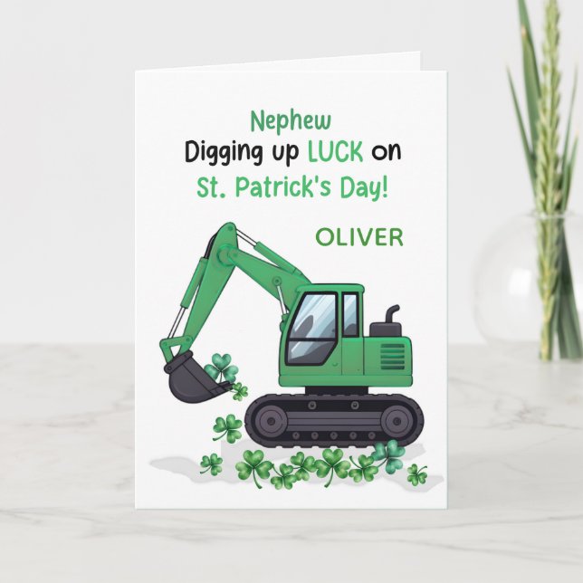 Nephew St Patricks Day Construction Truck Card (Front)