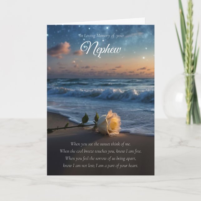 Nephew Sympathy with Rose on the Beach Poem Card (Front)