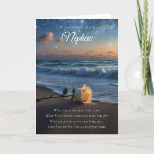 Nephew Sympathy with Rose on the Beach Poem Card