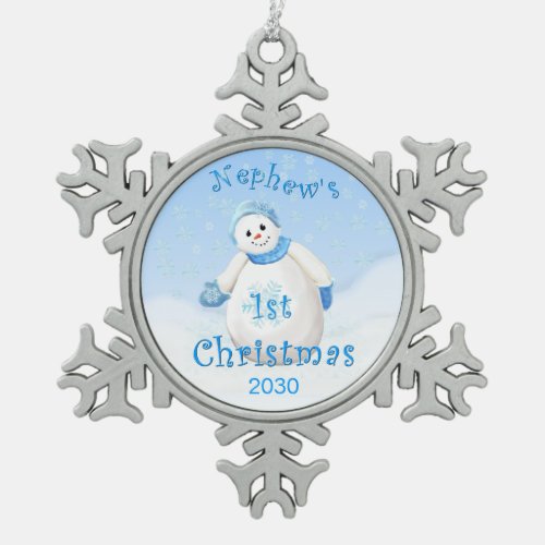 Nephews 1st Christmas Keepsake Snowflake Pewter Christmas Ornament