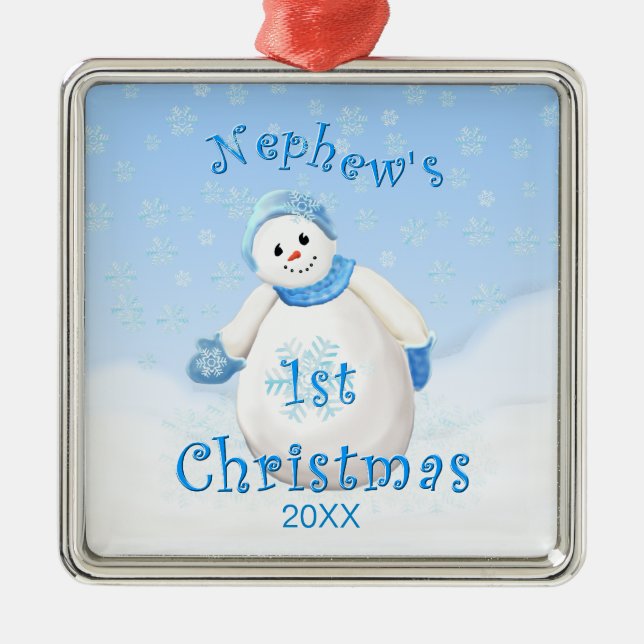 Nephew's 1st Christmas Snowman Ornament (Front)