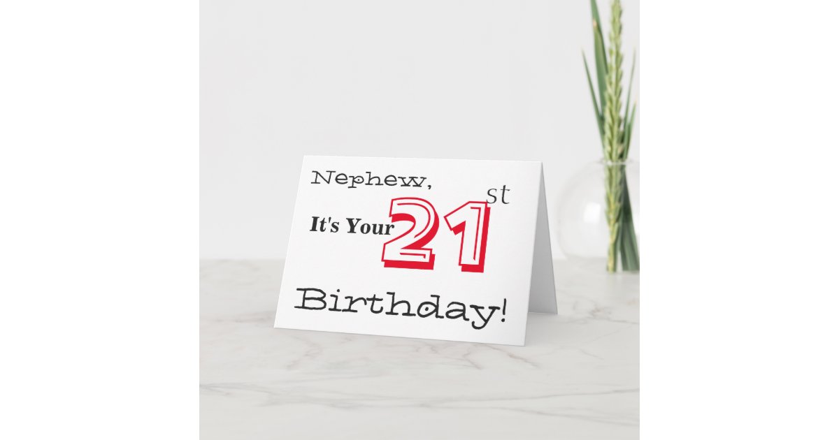 Nephew's 21st birthday greeting in red and black. card | Zazzle.com
