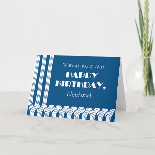Nephews Birthday Art Deco Patterns on Blue Holiday Card