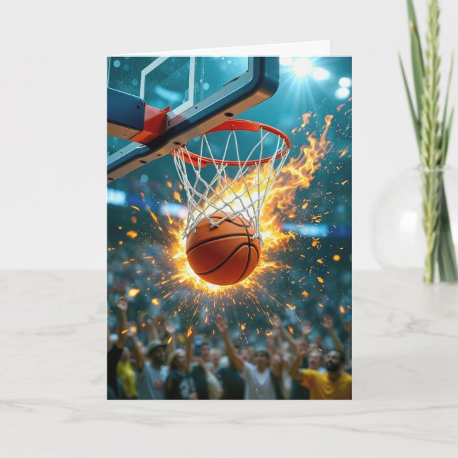 Nephew's Birthday Flaming Basketball In the Net Card (Front)