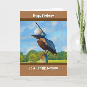 Nephew's Birthday, Pelican with Golf Ball Card