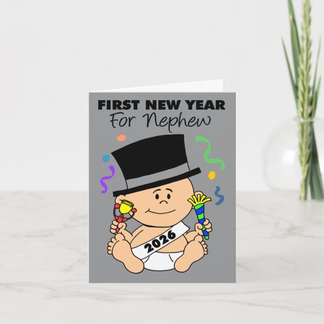 Nephew's First New Year 2026 Confetti Holiday Card (Front)