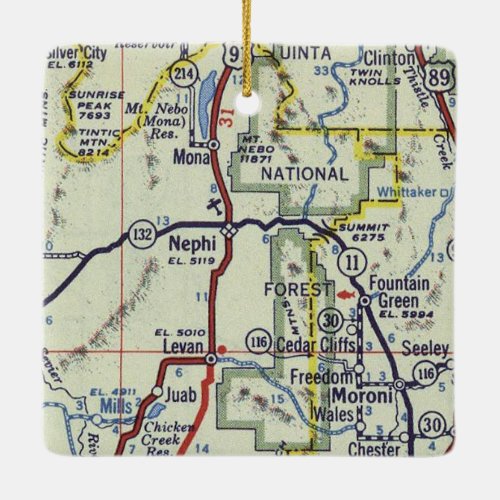 Nephi Utah Retro Map Ceramic Ornament