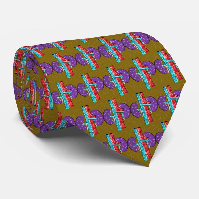 Nephrologist Artsy lll Kidney Brown Neck Tie (Rolled)