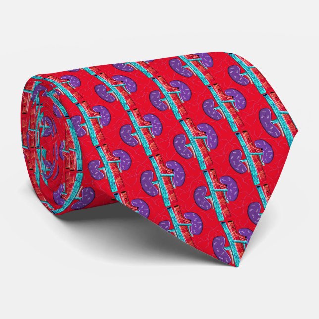 Nephrologist Artsy lll Kidney Design Red #5 Neck Tie (Rolled)