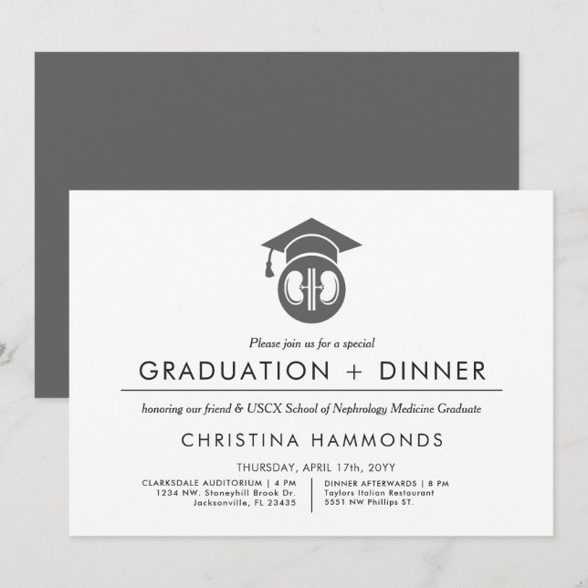 Nephrologist Graduation | Minimalist Invitation (Front/Back)