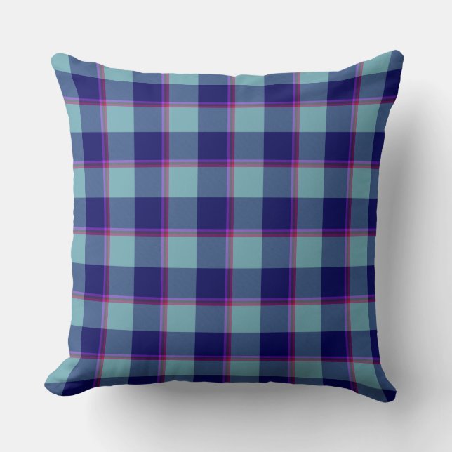 Neptune and Gulf Blue Plaid Throw Pillow (Front)