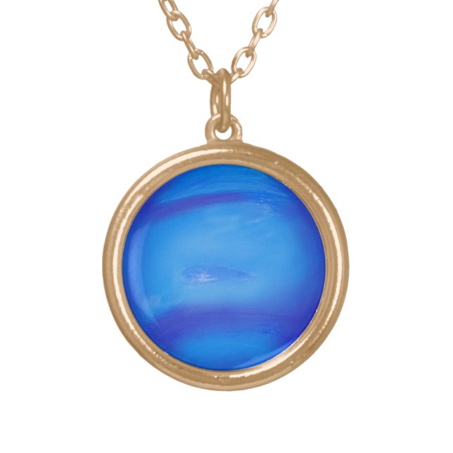 Neptune Astronomy Space Blue Gold Plated Necklace (Front)