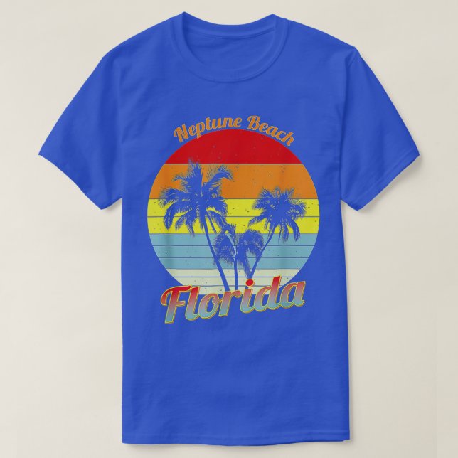 Neptune Beach Florida Retro Tropical Palm Trees Va T-Shirt (Design Front)