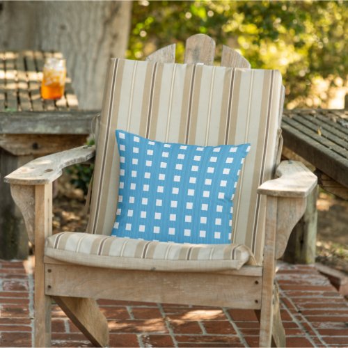 Neptune blue and white squares pattern outdoor pillow