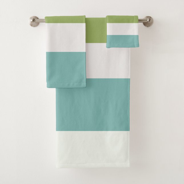 Neptune, Seashell, Green and Navy Stripes Bath Towel Set (Insitu)