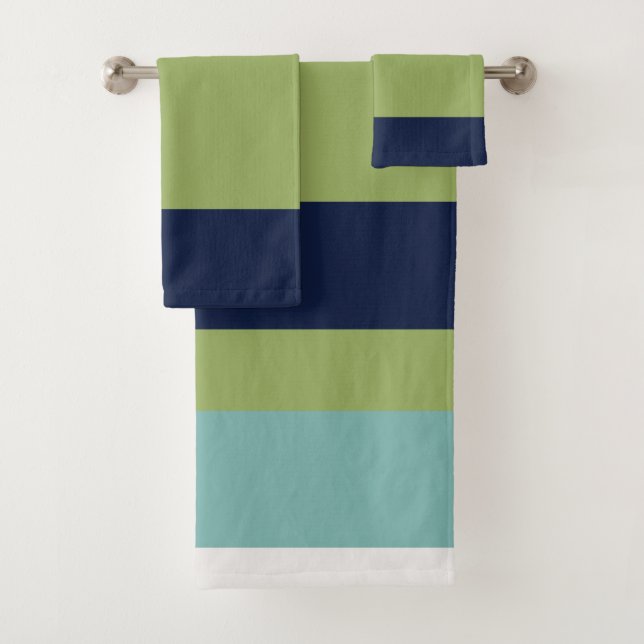 Neptune, Seashell, Green and Navy Stripes  Bath Towel Set (Insitu)