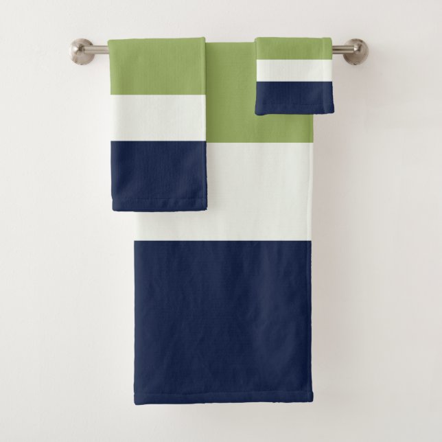 Neptune, Seashell, Green and Navy Stripes  Bath Towel Set (Insitu)