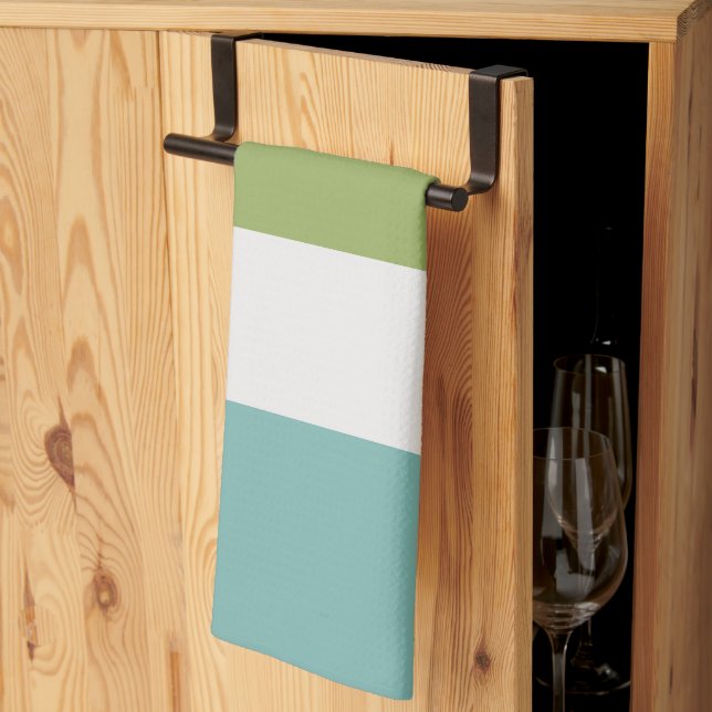 Neptune, Seashell, Green and Navy Stripes  Kitchen Towel (Thirds Fold)