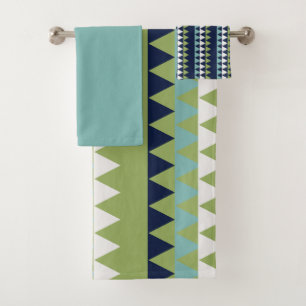 Neptune, Seashell, Green and Navy triangles   Bath Towel Set