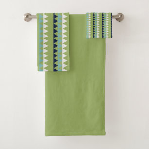Neptune, Seashell, Green and Navy triangles   Bath Towel Set