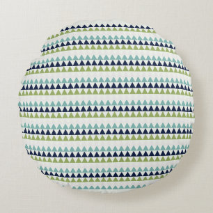 Neptune, Seashell, Green and Navy triangles Round Pillow