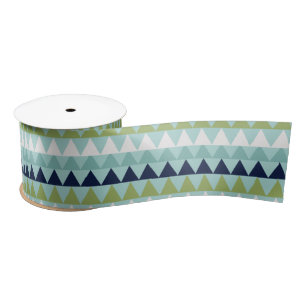 Neptune, Seashell, Green and Navy triangles Satin Ribbon