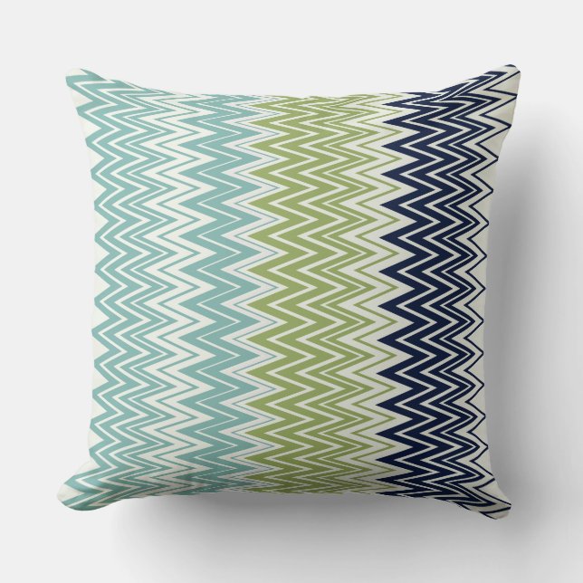 Neptune, Seashell, Green and Navy Zigzags Throw Pillow (Front)