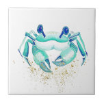 Neptune's Crab Tile<br><div class="desc">Adorable under water creatures in brilliant blue, aqua and gold.</div>