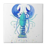 Neptune's Lobster Tile<br><div class="desc">This bright blue and gold lobster will brighten up your day</div>