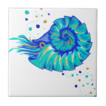 Neptune's Nautilus Ceramic Tile<br><div class="desc">A member of Neptune's Collection, this bright blue, aqua, and gold nautilus will brighten up your day.</div>