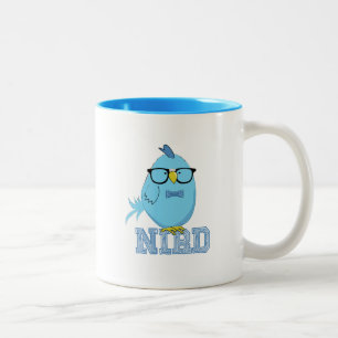 Nerd Bird Cute Blue Bird with Glasses Two-Tone Coffee Mug
