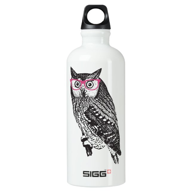 Nerd Bird Vintage Graphic Owl Aluminum Water Bottle (Front)