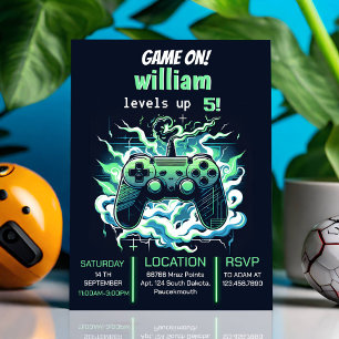 nerd boy cool kids gaming level up 5th birthday invitation