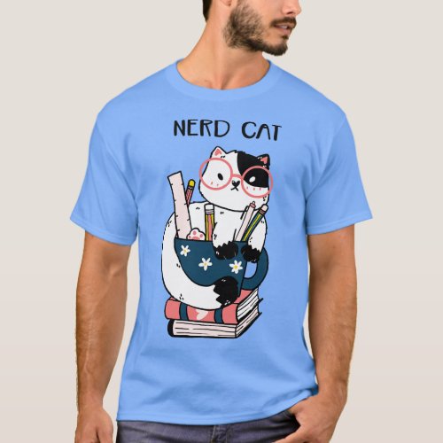 Nerd cat hand drawn T_Shirt