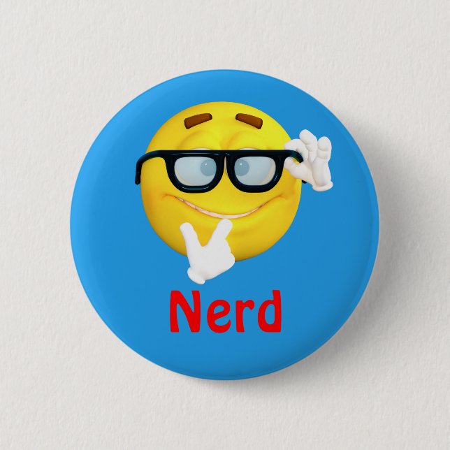 Nerd Emoji Emoticon Cartoon Face Button (Front)