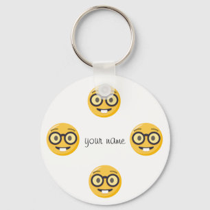 Nerd Emoji Face  and '' Your Name Here " Keychain