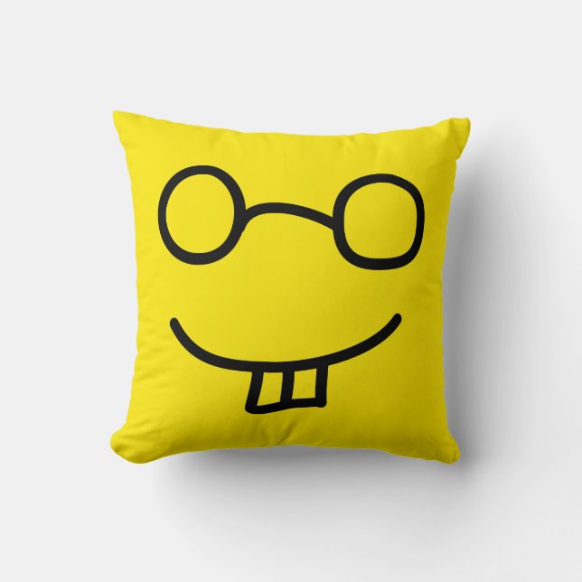 Nerd Emoticon Throw Pillow (Front)