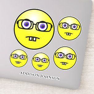 Nerd Geek Emoji Yellow Face Collection Add Name 8" Sticker
