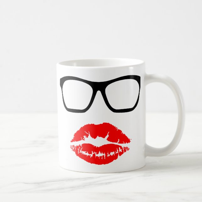Nerd Glasses and Lipstick Kiss Coffee Mug (Right)